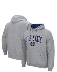Colosseum Heathered Gray Utah State Aggies Arch And Logo Pullover Hoodie