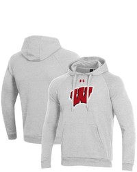 Under Armour Heathered Gray Wisconsin Badgers Primary School Logo All Day Raglan Pullover Hoodie