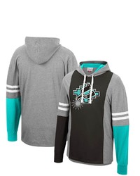 Mitchell & Ness Heathered Grayblack San Antonio Spurs Color Blocked Long Sleeve Hoodie T Shirt