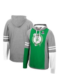 Mitchell & Ness Heathered Graykelly Green Boston Celtics 1986 Nba Finals Color Blocked Long Sleeve Hoodie T Shirt