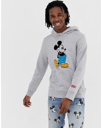 Levi's Mickey Mouse Print Hoodie In Grey Marl