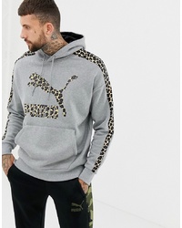 Puma Pullover Hoodie With Cheetah In Grey