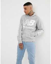 New Balance Pullover Hoodie With Large Logo In Grey
