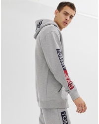Tommy Jeans Regular Fit Full Zip Hoodie With Essential Sleeve Graphics In Light Grey