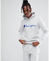 Champion Reverse Weave Hoodie With Large Logo In Grey