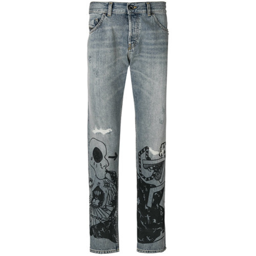 Ice Blue Denim Printed Baggy Jeans Design by Aroka men at Pernia's Pop Up  Shop 2024