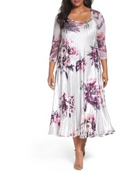 Komarov Plus Size Lace Inset Print A Line Dress