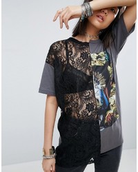 Asos T Shirt With Lace And Mesh And Photographic Print