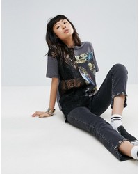 Asos T Shirt With Lace And Mesh And Photographic Print