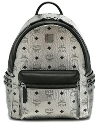 Grey Print Leather Backpack