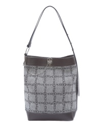 Grey Print Leather Bucket Bag