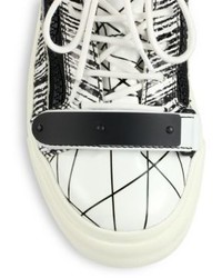 Giuseppe Zanotti Graphic Leather Lace Up High Top Sneakers