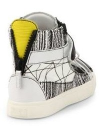 Giuseppe Zanotti Graphic Leather Lace Up High Top Sneakers