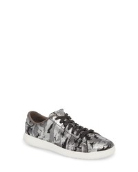 Grey Print Leather Low Top Sneakers