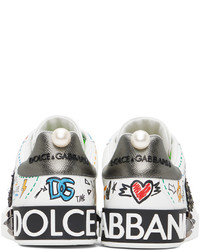 Dolce & Gabbana White Embroidery Studs Portofino Sneakers