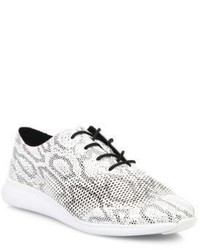 Grey Print Leather Sneakers