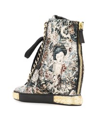 Casadei Japanese Print Wedged Boots