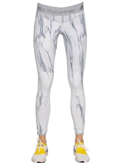Kapel Wauw plein adidas by Stella McCartney Marble Print Microfiber Running Leggings, $127 |  LUISAVIAROMA | Lookastic
