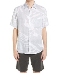 Nn07 Errico Slim Fit Print Short Sleeve Linen Button Up Shirt