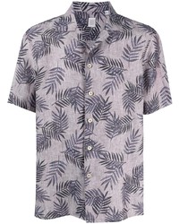 Eleventy Leaf Print Linen Shirt
