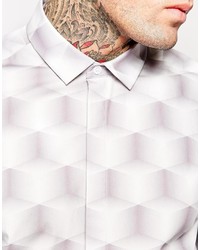 Asos Brand Smart Shirt In Long Sleeves With Cube Print