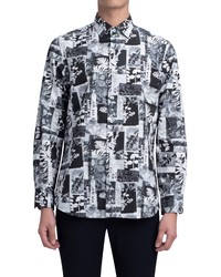 Bugatchi Hugo Liberty Shaped Fit Leaf Print Cotton Button Up Shirt In Graphite At Nordstrom