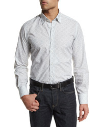 Neiman Marcus Medallion Print Long Sleeve Sport Shirt Dark Gray