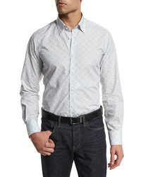 Neiman Marcus Medallion Print Long Sleeve Sport Shirt Dark Gray