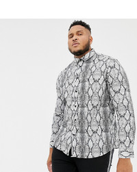 ASOS DESIGN Plus Stretch Slim Snakeskin Printed Shirt In Grey