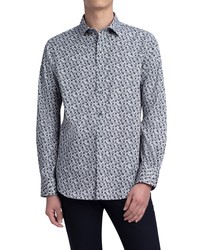 Bugatchi Shaped Fit Geo Print Stretch Cotton Button Up Shirt In Charcoal At Nordstrom