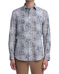 Bugatchi Shaped Fit Grid Check Button Up Shirt In Stone At Nordstrom