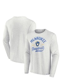 FANATICS Branded Oatmeal Milwaukee Brewers True Classics Game Maker Long Sleeve T Shirt In Heather Gray At Nordstrom