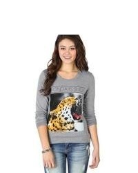 Deb Long Sleeve French Terry With Roaring Cheetah Print Grey