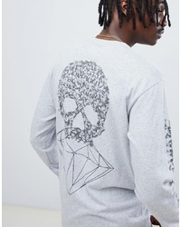 Diamond Supply Fasten Long Sleeve T Shirt With Skull Back Print In Grey