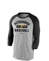 Nike Grayblack Pittsburgh Pirates Cooperstown Collection Vintage Tri Blend 34 Sleeve Raglan T Shirt