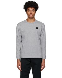 Comme Des Garcons Play Grey Black Heart Patch Long Sleeve T Shirt