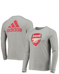 adidas Heathered Gray Arsenal Three Stripe Life Crest Long Sleeve T Shirt In Heather Gray At Nordstrom