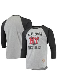 STITCHES Heathered Grayblack New York Black Yankees Negro League Wordmark Raglan 34 Sleeve T Shirt In Heather Gray At Nordstrom