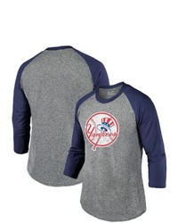 Majestic Threads Heathered Graynavy New York Yankees Current Logo Tri Blend 34 Sleeve Raglan T Shirt