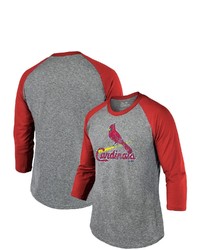 Majestic Threads Heathered Grayred St Louis Cardinals Current Logo Tri Blend 34 Sleeve Raglan T Shirt In Heather Gray At Nordstrom