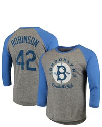 Majestic Threads Jackie Robinson Brooklyn Dodgers Cooperstown Collection Name Number Tri Blend 34 Sleeve T Shirt