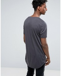 Asos Linen Super Longline Long Sleeve T Shirt With Skull Print And Curved Hem