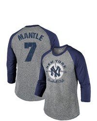 Majestic Threads Mickey Mantle New York Yankees Cooperstown Collection Name Number Tri Blend 34 Sleeve T Shirt