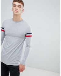 ASOS DESIGN Muscle Fit Longline Long Sleeve T Shirt With Contrast Sleeve Panels In Grey Marl Marl