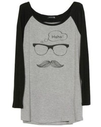ChicNova Mustache Glasses Printed Round Neckline T Shirt