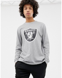 New Era Nfl Raiders Long Sleeve T Shirt With Scopped Hem In Grey