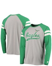 STARTE R Graykelly Green Philadelphia Eagles Throwback League Raglan Long Sleeve Tri Blend T Shirt