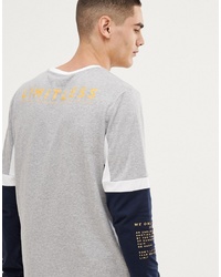 ASOS DESIGN Relaxed Long Sleeve T Shirt With Panels And Limitless Text Print