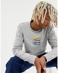 Tommy Jeans Signature Repeat Logo Long Sleeve Top In Grey Marl