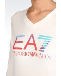 Emporio Armani V Neck T Shirt In Stretch Cotton With Logo Print